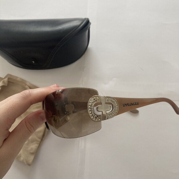 BVLGARI WOMENS SUNGLASSES BROWN SHIELD SWAROVSKI - Picture 2 of 3